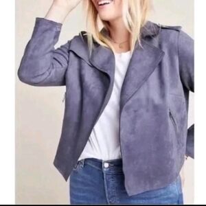 Anthropologie Expressway Faux Suede Moto Jacket in Dark Grey Size M
